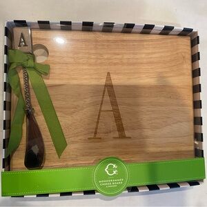 C. Wonder Monogrammed Cheese Board & Knife Spreader Monogram Gift Initial "A”